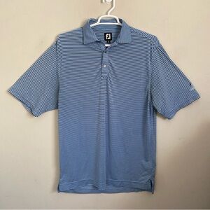 FootJoy Men's Blue Striped Polo Shirt English Turn golf course size large